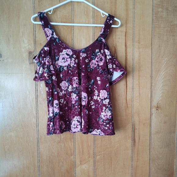 Self esteem women crop top purple velvet floral size XL - Picture 3 of 7